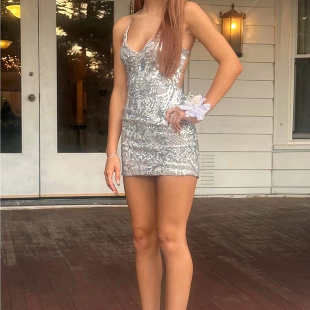 Glamorous Silver Sequin Mini Dress